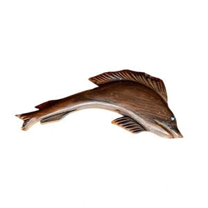 Bakelite Vintage 1930s Wood on Butterscotch Marlin Fish w/ Glass Eye Brooch Pin